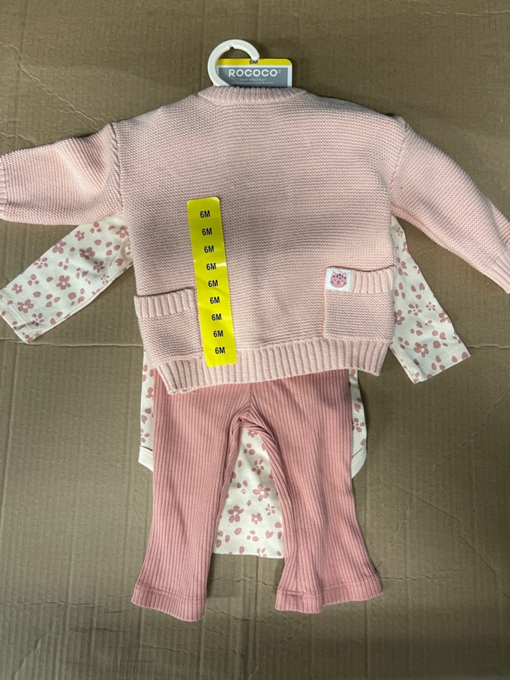 Rococo Pink Baby Matching Set - Knit Sweater, Floral Bodysuit & Ribbed Pants